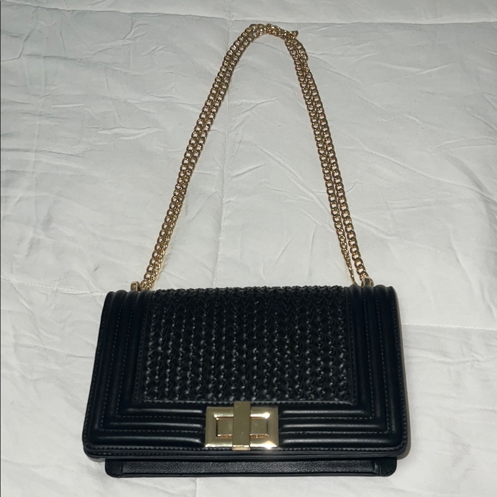 Madison West Black Woven Chain Shoulder Bag